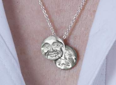 Happy Moon / Sad Moon. Double pendant necklace. Sterling silver.